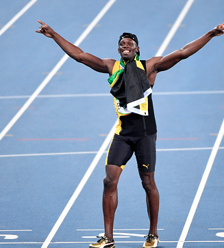Usain Bolt became the first man to win the men’s individual 100m and 200m titles at three straight Olympics.